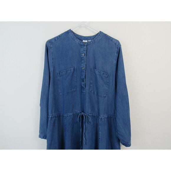 Gap Medium Tall Long Sleeve Tie Shirt Dress Chambray Indigo Casual Peasant - Picture 2 of 5